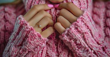 Close Up of Person Wearing Pink Sweater photo