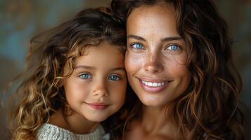 Woman and Little Girl Posing Together photo