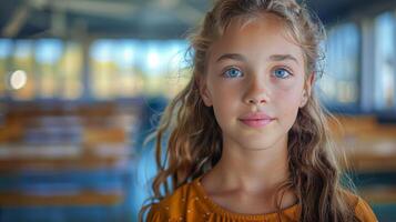 Little Girl Studying Map at Table photo