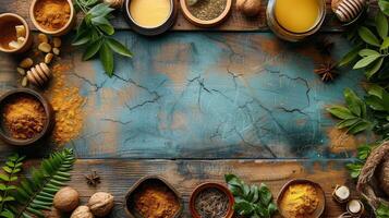 Table Set With Various Food Bowls photo