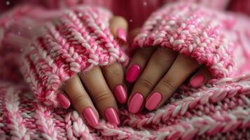 Close Up of Person Wearing Pink Sweater photo