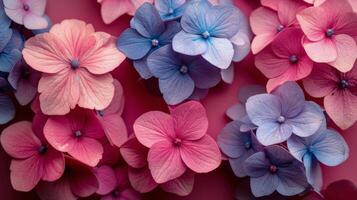 Close Up of Pink and Blue Flowers photo