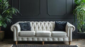 Modern Living Room With Couch, Potted Plants, and Rug photo