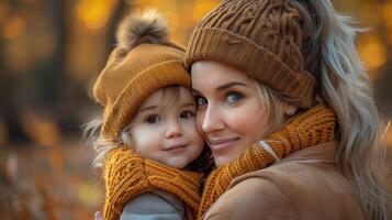 Woman and Child Wearing Warm Clothing photo