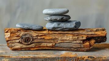 Pile of Rocks on Piece of Wood photo