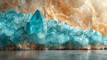 grupo de azul cristales en mesa foto