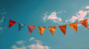 Colorful Bunting Fluttering in the Sun photo