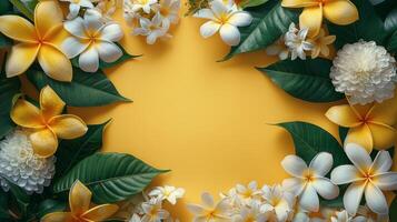 Yellow Background With White and Yellow Flowers photo