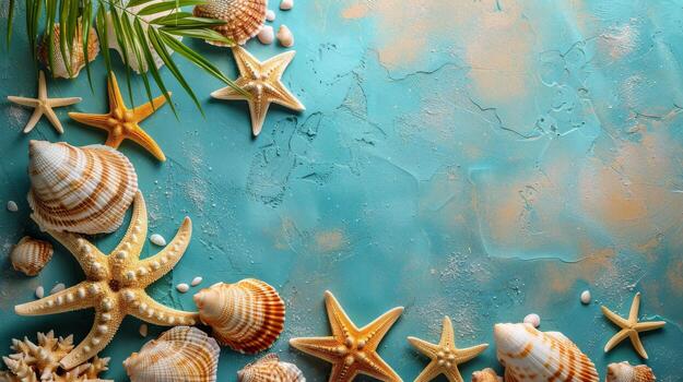 Starfish and Palm Trees on Beach photo