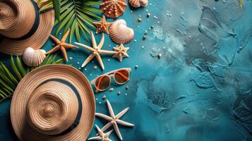 Starfish and Palm Trees on Beach photo