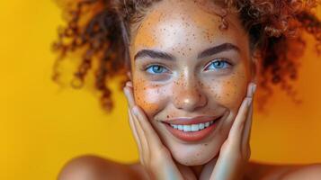 Close Up of a Woman With Freckles on Her Face photo