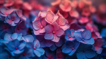 Close Up of Pink and Blue Flowers photo