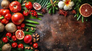 Assorted Fruits and Vegetables Displayed on a Table photo