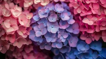 Close Up of Pink and Blue Flowers photo