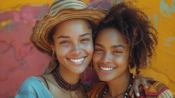 Woman and Little Girl Posing Together photo