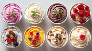 Four Cups of Ice Cream With Berries and Granola photo