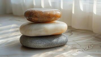 Stack of Rocks on Wooden Table photo