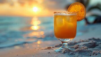Citrus Drink With Orange Slice on Table photo