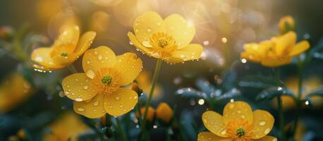 Yellow Flowers Covered in Water Droplets photo