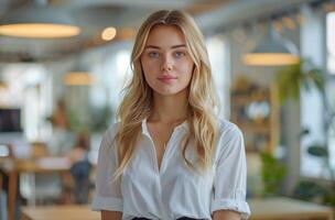 Woman in White Shirt Standing With Arms Crossed photo