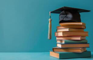 Stack of Books With Graduation Cap photo