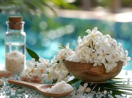 Bowl of Sea Salt With Wooden Spoon photo