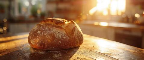 pan de un pan en de madera mesa foto