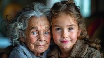 Older Woman and Young Boy With Blue Eyes photo