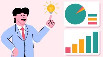 Businessman Employee Worker Getting Idea Innovation with Good Graphic Chart Statistic Analytic - Success Leader Man with Inspiration vector