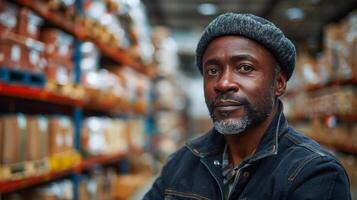 Man With Beard and Hat in Warehouse photo