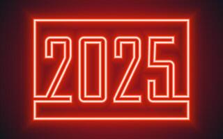 Happy New Year 2025, festive pattern with neon lettering concept on color background vector
