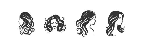 Hair woman silhouette set. illustration design. vector