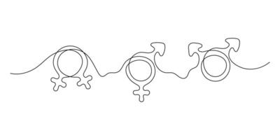 One solid line gender symbol on white background. All types of gender relations. minimalist graphics vector