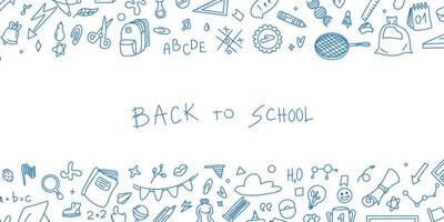 Back to school text frame in doodle style. Hand drawn set of book doodle elements, education symbols. Framework for social networks. Invitation to meetings. Stationery doodles vector