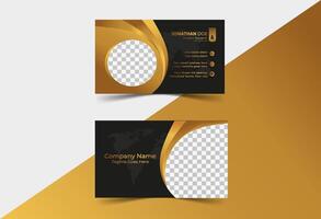 moderno negocio tarjeta - creativo y limpiar negocio tarjeta modelo. lujo negocio tarjeta diseño modelo. elegante oscuro espalda antecedentes con resumen dorado ondulado líneas brillante. vector