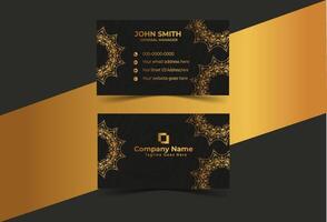 Modern Business Card - Creative and Clean Business Card Template. Luxury business card design template. Elegant dark back background with abstract golden wavy lines shiny. vector