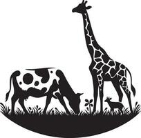 natural animal cow is grazing on the grass. black color silhouette vector