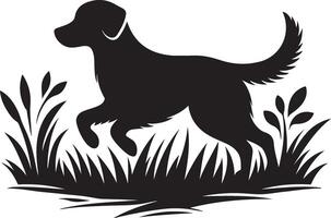 dog in the grass, nature black color silhouette vector