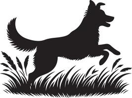 dog in the grass, nature black color silhouette vector