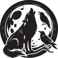 Howling Wolf Crow Moon Animal, black color silhouette vector