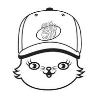 outline of a cat's head wearing a hat vector