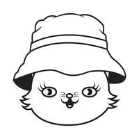 outline ofcat head wearing a beanie hat vector