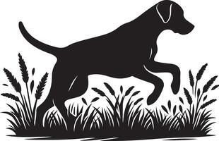 perro en el césped, naturaleza negro color silueta vector