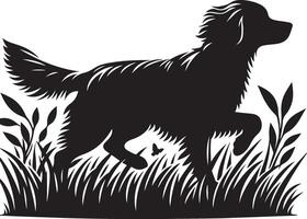 perro en el césped, naturaleza negro color silueta vector