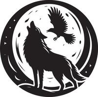 Howling Wolf Crow Moon Animal, black color silhouette vector