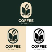 el café frijol logo con café hojas es sencillo y elegante vector