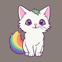 Cute cat with rainbow tail and green hair representing lgbt community, Pride month mascot vector