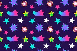 Vibrant Memphis style seamless pattern featuring colorful stars. Perfect for backgrounds, textiles, wallpapers, and trendy designs. Dark blue. vector