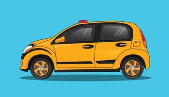 Modern yellow mini taxi or private car side view illustration with outline stroke vector