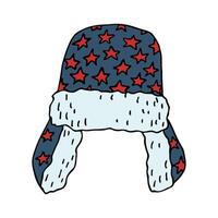 Ear flap hat doodle Hand drawn winter accessories. Single design element for card, print, design, decor vector